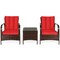 3 Pcs Patio Conversation Rattan Furniture Set with Glass Top Coffee Table and Cushions